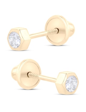 Broqueles Joyerias Bizzarro de oro amarillo 14 K con acabado brillante zirconia