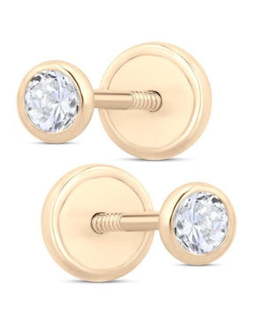 Broqueles circulares Joyerias Bizzarro de oro amarillo 14 K con acabado brillante zirconia