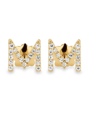 Broqueles de letra M Joyerias Bizzarro de oro amarillo 14 K con acabado brillante diamante