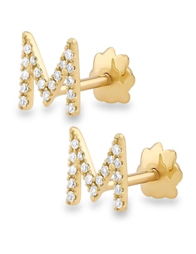 Broqueles de letra M Joyerias Bizzarro de oro amarillo 14 K con acabado brillante diamante