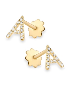 Broqueles de letra A Joyerias Bizzarro de oro amarillo 14 K con acabado brillante diamante