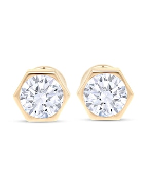 Broqueles Joyerias Bizzarro de oro amarillo 14 K con acabado brillante zirconia