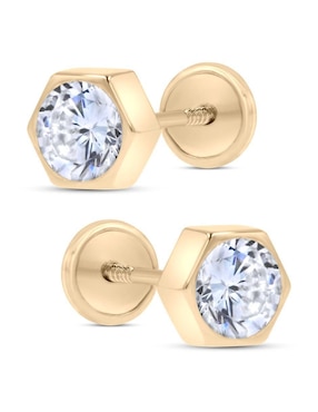 Broqueles Joyerias Bizzarro de oro amarillo 14 K con acabado brillante zirconia