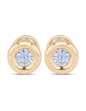 Broqueles circulares Joyerias Bizzarro de oro amarillo 14 K con acabado brillante zirconia