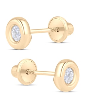 Broqueles circulares Joyerias Bizzarro de oro amarillo 14 K con acabado brillante zirconia