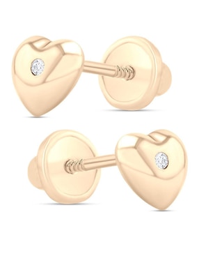 Broqueles de corazón Joyerias Bizzarro de oro amarillo 14 K con acabado brillante zirconia