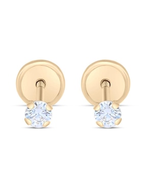 Broqueles circulares Joyerias Bizzarro de oro amarillo 14 K con acabado brillante zirconia