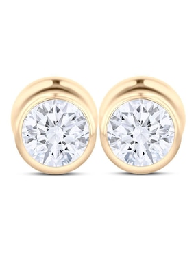 Broqueles circulares Joyerias Bizzarro de oro amarillo 14 K con acabado brillante zirconia