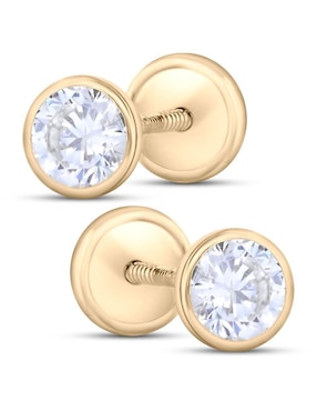 Broqueles circulares Joyerias Bizzarro de oro amarillo 14 K con acabado brillante zirconia