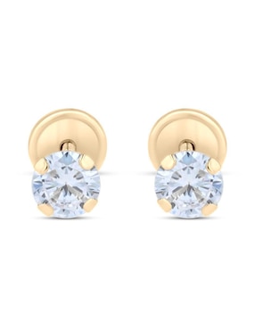 Broqueles circulares Joyerias Bizzarro de oro amarillo 14 K con acabado brillante zirconia