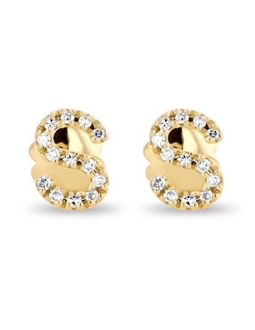 Broqueles de letra S Joyerias Bizzarro de oro amarillo 14 K con acabado brillante diamante