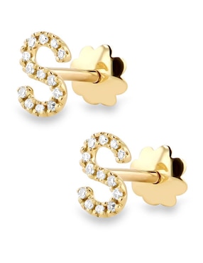 Broqueles de letra S Joyerias Bizzarro de oro amarillo 14 K con acabado brillante diamante