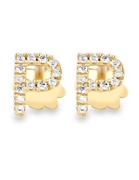 Broqueles de letra P Joyerias Bizzarro de oro amarillo 14 K con acabado brillante diamante