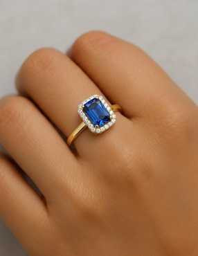 Anillo octagonal Joyería M De Leon 10 k de oro zirconia brillante