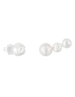 Broqueles de oso Tous Icon Pearl de plata P 925 con acabado brillante perla
