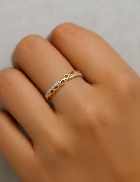 Anillo de infinito Joyería M De Leon 10 k de oro zirconia brillante