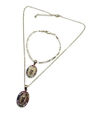 Collar y pulsera ovalada Limerence By Claudia Herrera Virgen de Guadalupe de oro laminado 14 K zirconia