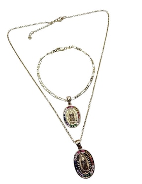 Collar y pulsera ovalada Limerence By Claudia Herrera Virgen de Guadalupe de oro laminado 14 K zirconia