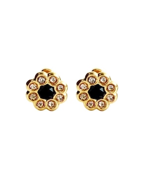 Broqueles de flor Mancini de oro 10 K con acabado brillante zirconia