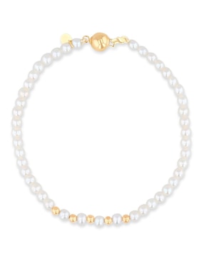 Pulsera Joyerias Bizzarro de oro amarillo con perla 14 k acabado brillante