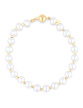 Pulsera Joyerias Bizzarro de oro amarillo con perla 14 k acabado brillante