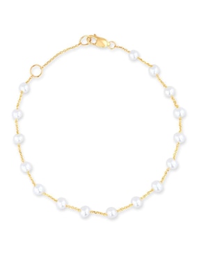 Pulsera Joyerias Bizzarro de oro amarillo con perla 14 K acabado brillante