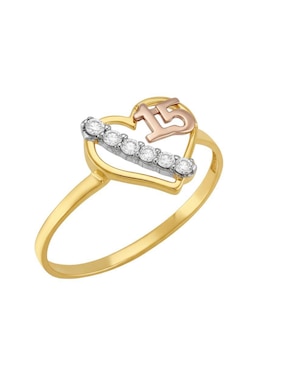Anillo de corazón Joyería M De Leon 10 k de oro zirconia brillante
