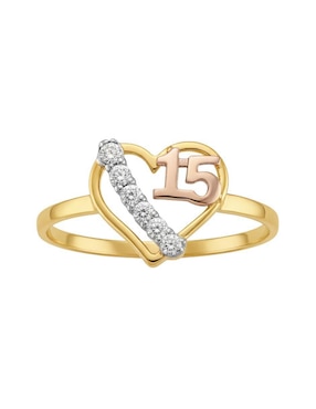Anillo de corazón Joyería M De Leon 10 k de oro zirconia brillante