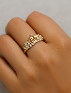 Anillo de corona Joyería M De Leon 10 k de oro zirconia brillante