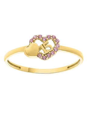 Anillo de corazón Joyería M De Leon 10 k de oro zirconia brillante