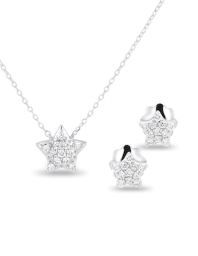 Aretes y collar de estrella Joyerias Bizzarro de oro blanco 14 k diamante