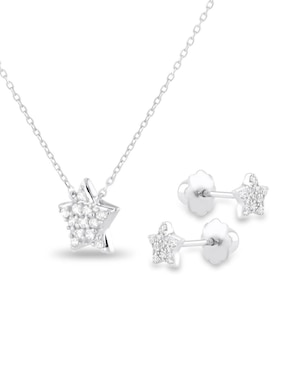 Aretes y collar de estrella Joyerias Bizzarro de oro blanco 14 k diamante