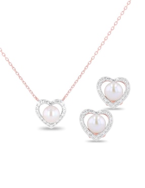 Aretes y collar de corazón Joyerias Bizzarro de oro rosa 14 k diamante
