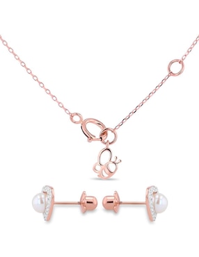 Aretes y collar de corazón Joyerias Bizzarro de oro rosa 14 k diamante