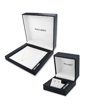 Aretes y collar de corazón Joyerias Bizzarro de oro rosa 14 k diamante