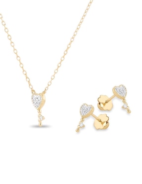 Aretes y collar de corazón Joyerias Bizzarro de oro amarillo 14 k diamante