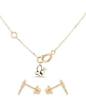 Aretes y collar de corazón Joyerias Bizzarro de oro amarillo 14 k diamante