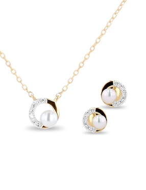 Aretes y collar Joyerias Bizzarro de oro amarillo 14 k diamante