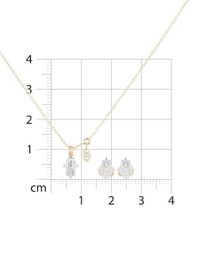Aretes y collar de mano Joyerias Bizzarro de oro amarillo 14 k diamante
