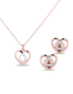 Aretes y collar de corazón Joyerias Bizzarro de oro rosa 14 k diamante