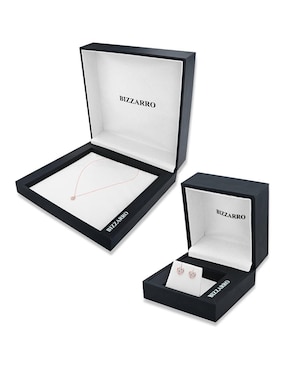 Aretes y collar de corazón Joyerias Bizzarro de oro rosa 14 k diamante