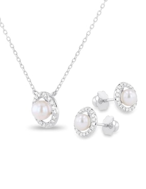 Aretes y collar Joyerias Bizzarro de oro blanco 14 k diamante