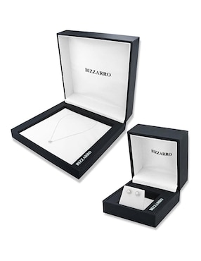 Aretes y collar Joyerias Bizzarro de oro blanco 14 k diamante