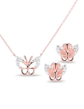 Aretes y collar de mariposa Joyerias Bizzarro de oro rosa 14 k diamante