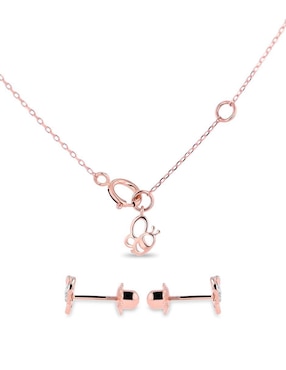 Aretes y collar de mariposa Joyerias Bizzarro de oro rosa 14 k diamante