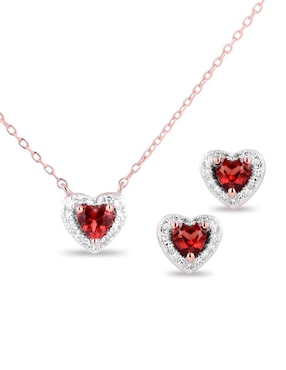 Aretes y collar de corazón Joyerias Bizzarro de oro rosa 14 k diamante