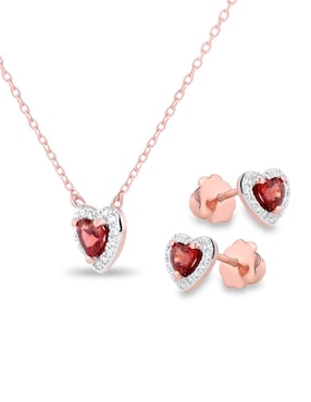 Aretes y collar de corazón Joyerias Bizzarro de oro rosa 14 k diamante