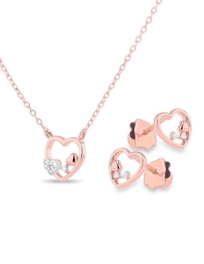 Aretes y collar de corazón Joyerias Bizzarro de oro rosa 14 k diamante