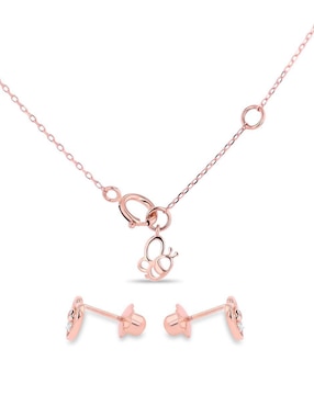 Aretes y collar de corazón Joyerias Bizzarro de oro rosa 14 k diamante