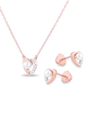 Aretes y collar de corazón Joyerias Bizzarro de oro rosa 14 K diamante